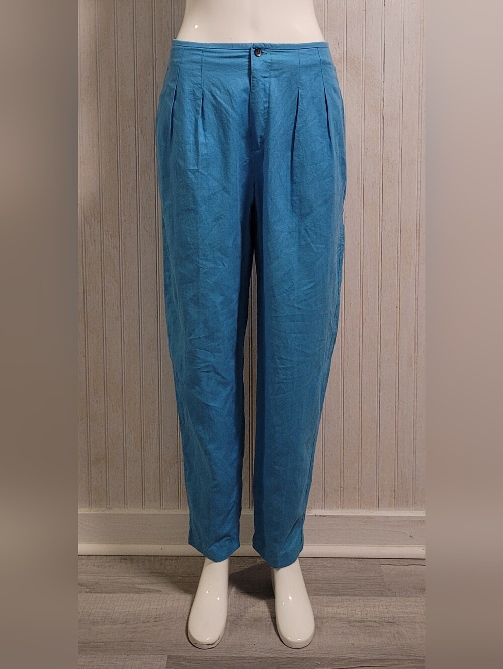 Esprit Vintage 80s Teal Aqua Blue Linen Blend Pleated Tapered Pants Size 13/14